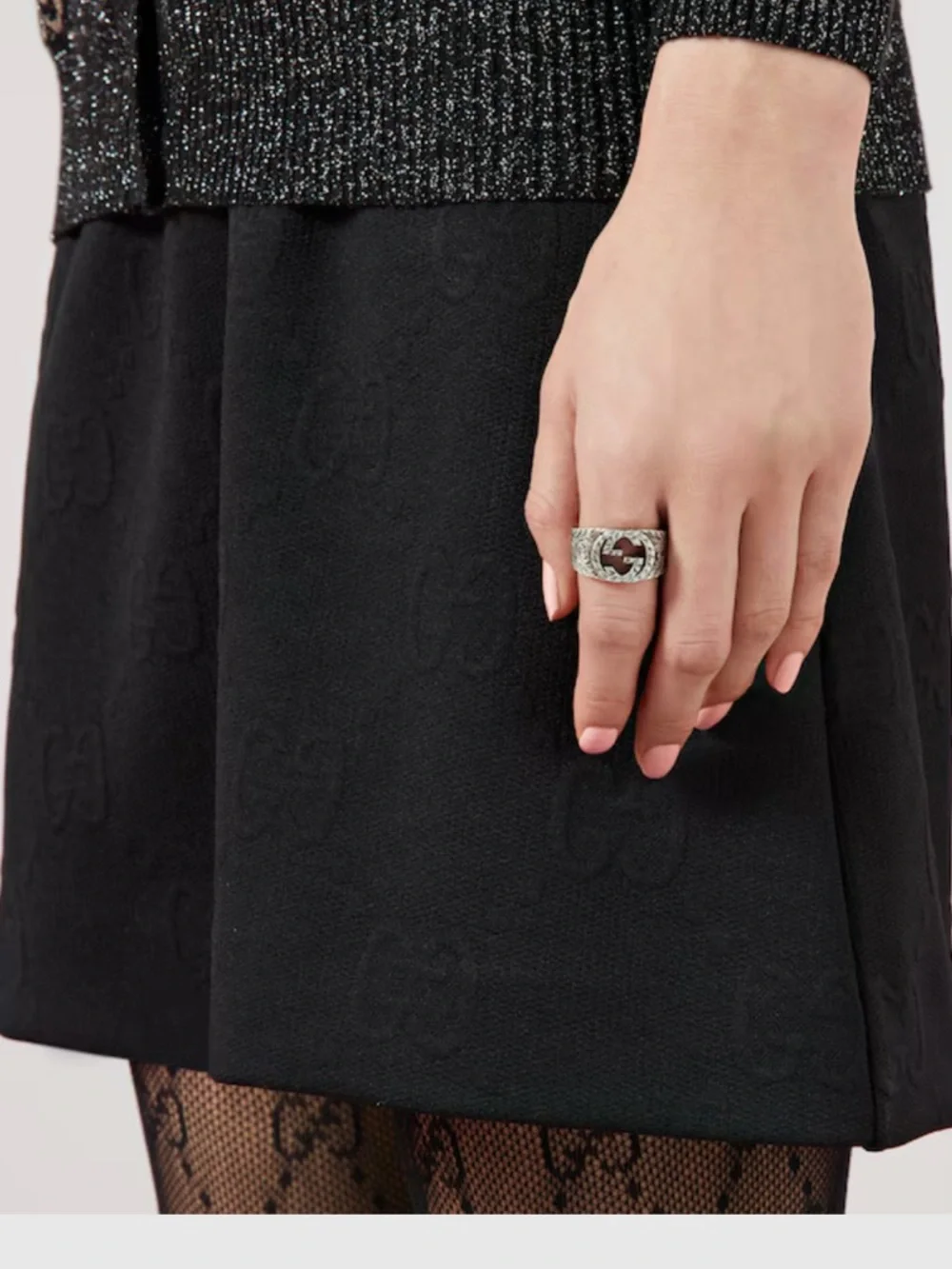 NWB GUCCI INTERLOCKING RING Ag 925 STERLING SILVER ENGRAVED PATTERN GUCCI SZ/21 - Picture 10 of 13